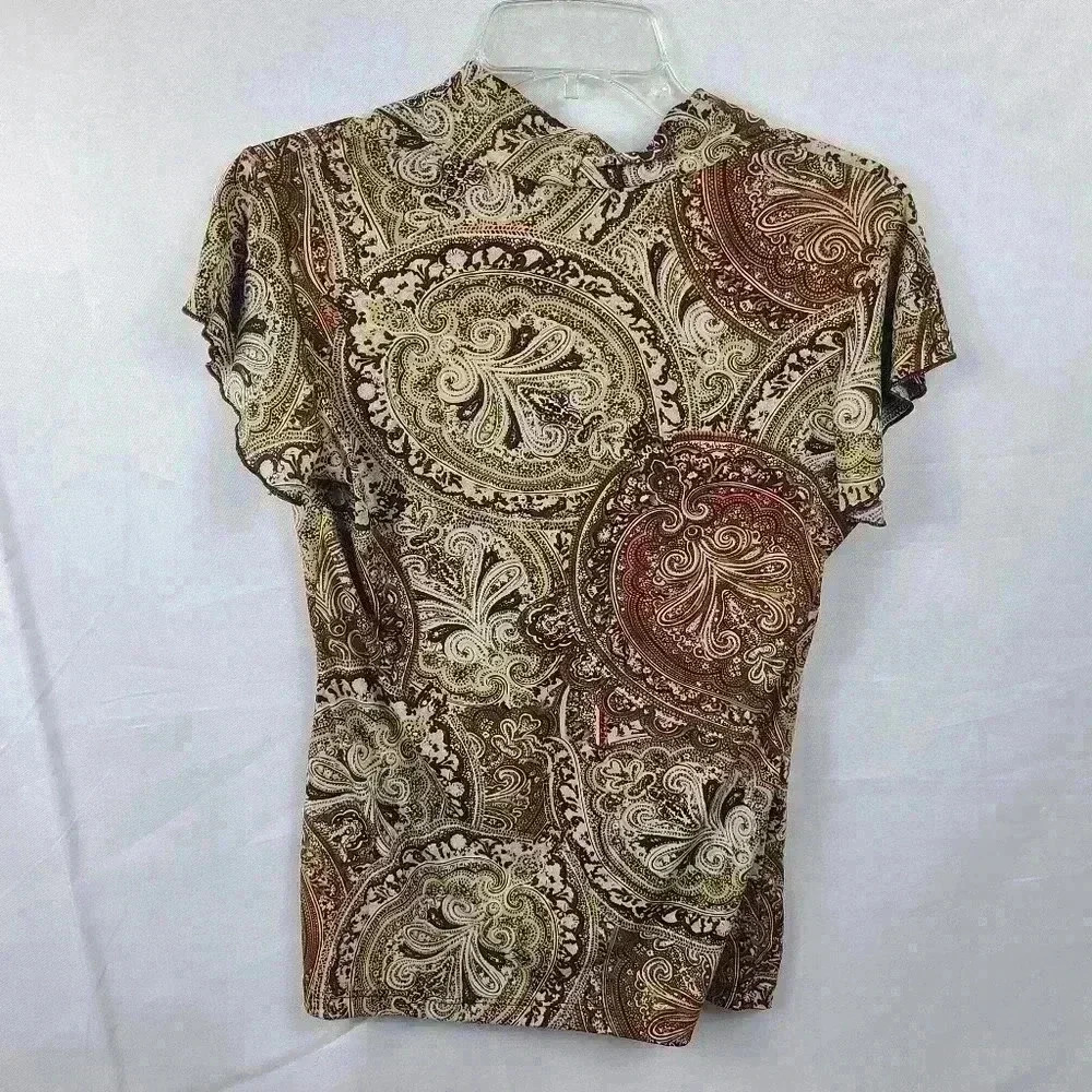 Vintage JKLA Cowl Neck Paisely Pattern Brown Blouse Women's Small - Picture 2 of 3
